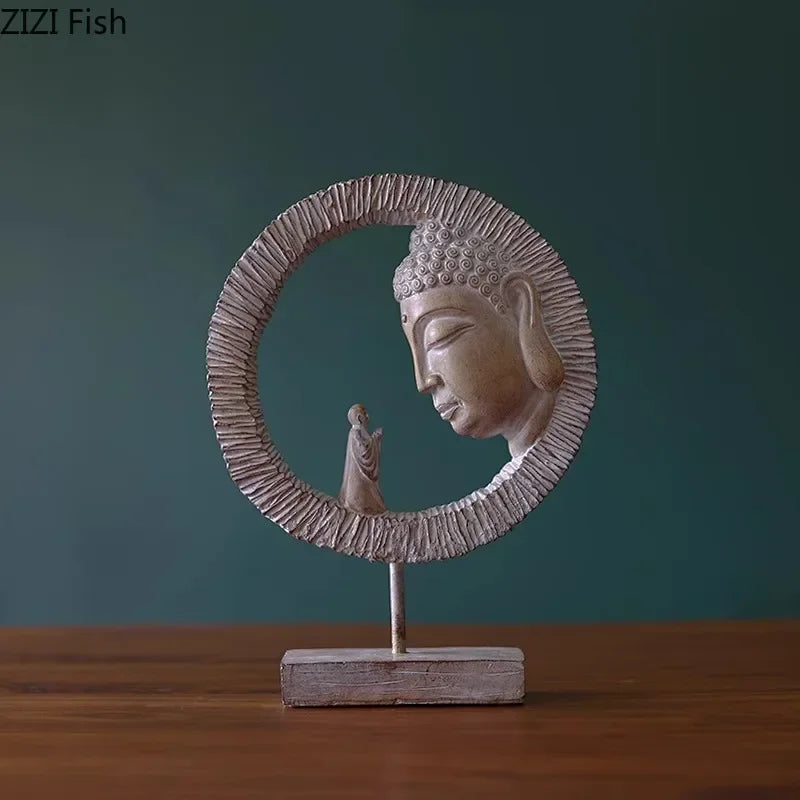 Afralia™ Buddha Head Statue Resin Sculpture Religious Desk Ornament Room Decor