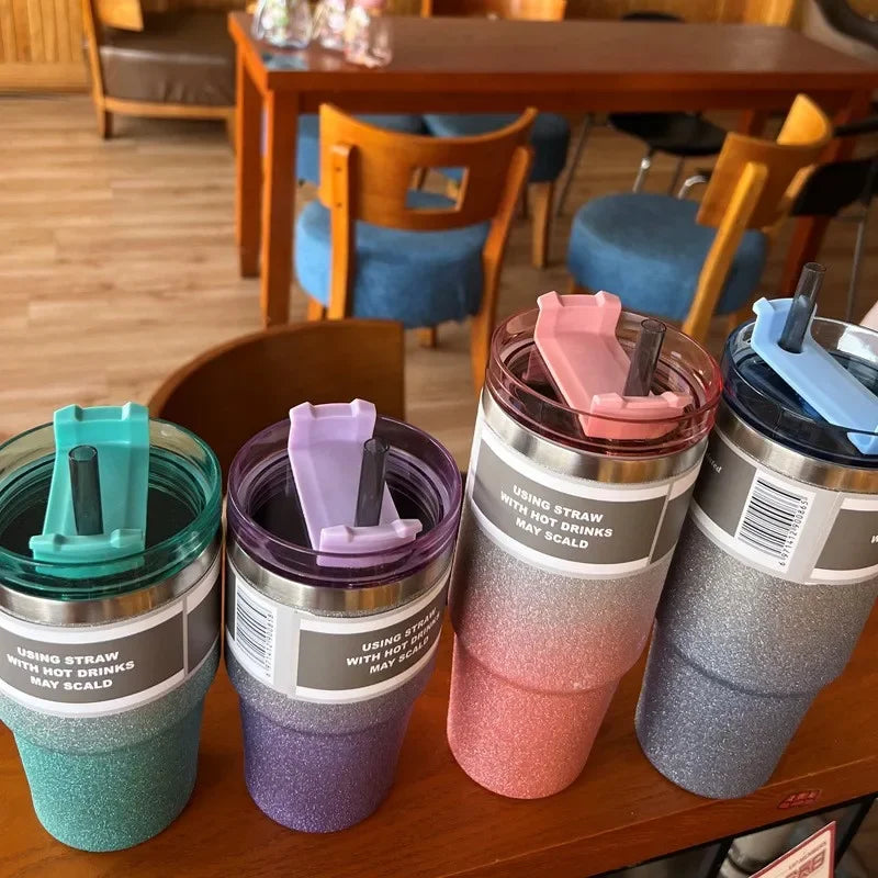 Afralia™ Double Wall Insulated Stainless Steel Water Bottle with Straw - Large Capacity Mug