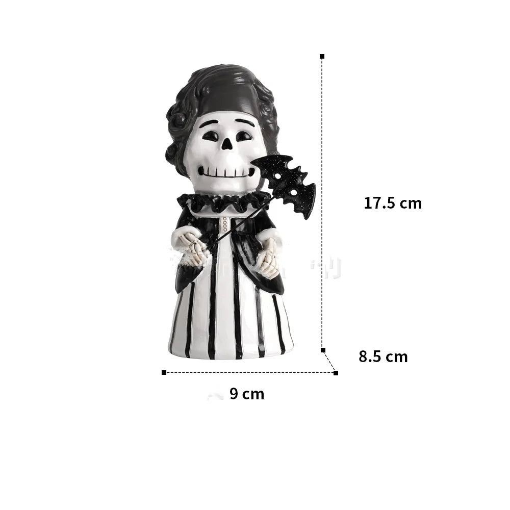 Afralia™ Cartoon Skeleton Gentleman Bat Halloween Statue Home Decor Figurine