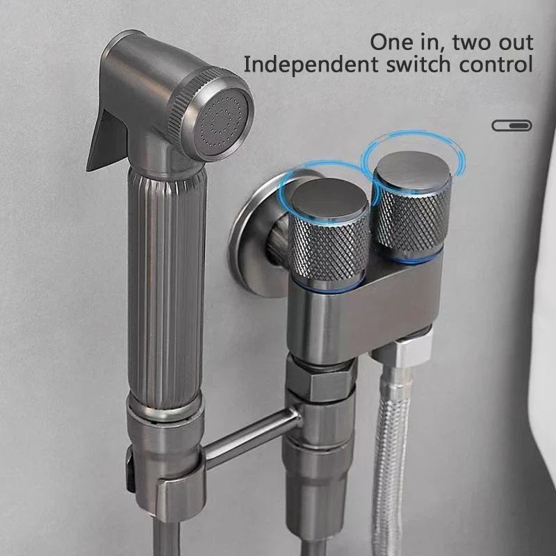 Afralia™ Stainless Steel Handheld Bidet Toilet Spray Gun Set for Bathroom Cleaning.