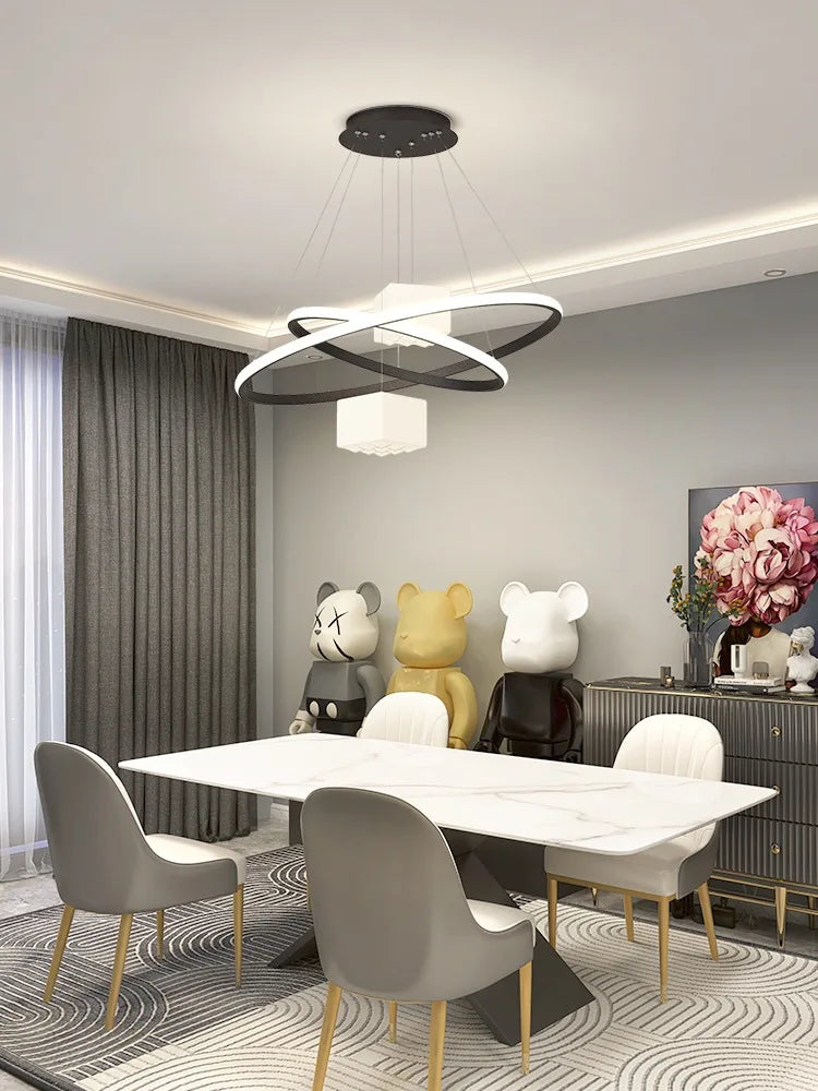 Afralia™ LED Chandelier: Modern White Hanging Light for Living Room Kitchen, Indoor Decor Lamps
