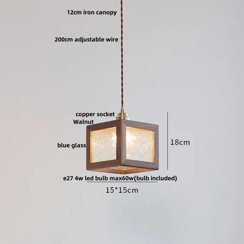 Afralia™ Glass LED Pendant Lamp with Walnut Wood Brass Accent