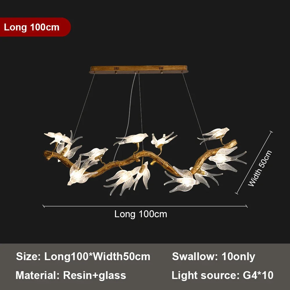 Afralia™ Bird Crystal Glass Branch Chandelier for Living Room, Bedroom, Hotel