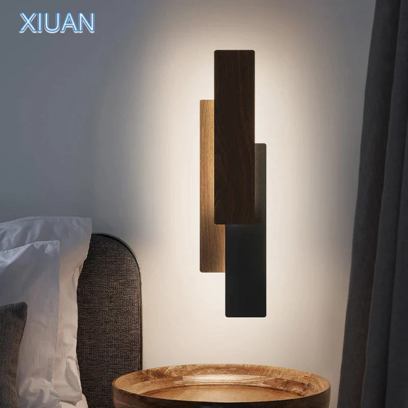 Afralia™ Nature Wood Walnut Rectangle Wall Light with Remote Control