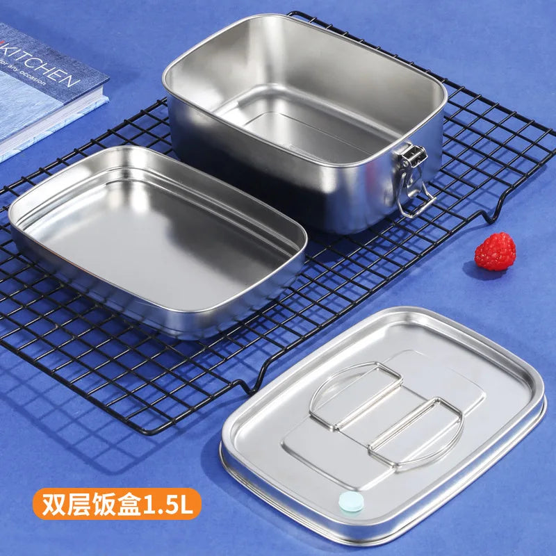 Afralia™ Stainless Steel Double Layer Lunch Box for Kids and Adults