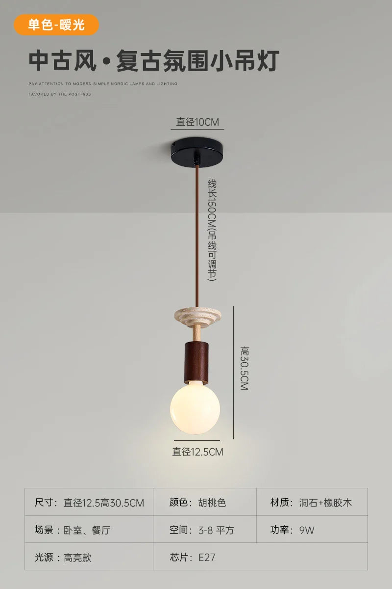 Afralia™ Yellow Wabi Sabi Wood Hanging Lamp Modern Designer Ceiling Pendant Light