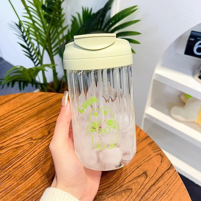 Afralia™ Pink Glass Cup 500ml with Straw - Kitchen & Tea Drinkware