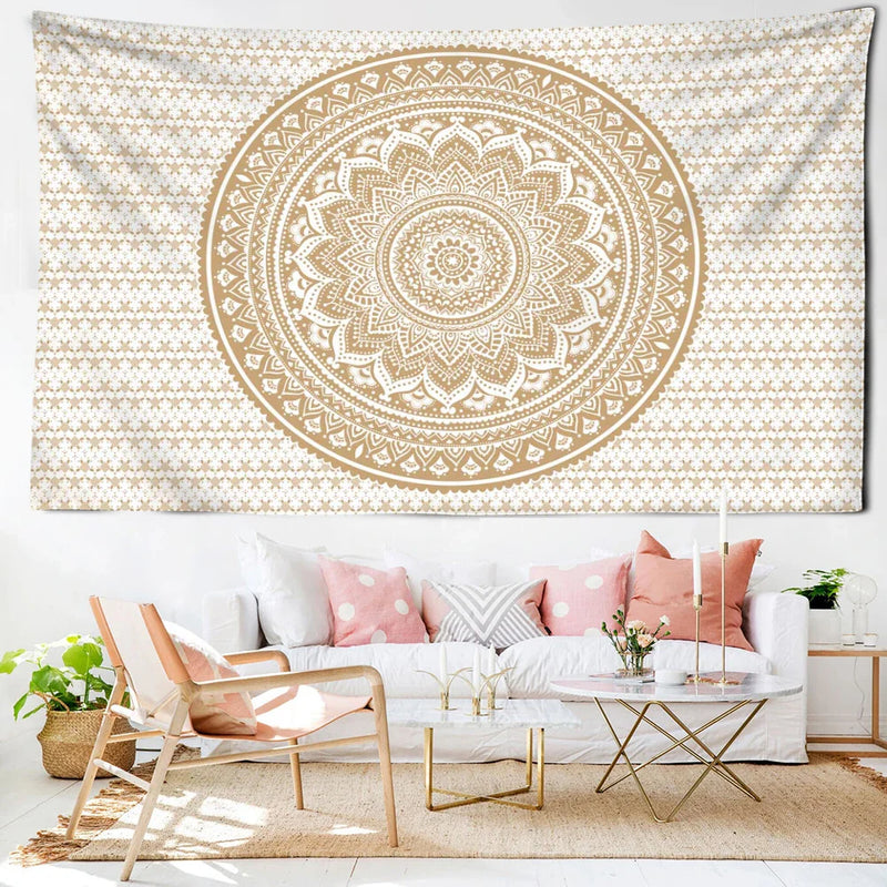 Afralia™ Light Yellow Mandala Tapestry: Abstract Flowers Psychedelic Art for Home Décor