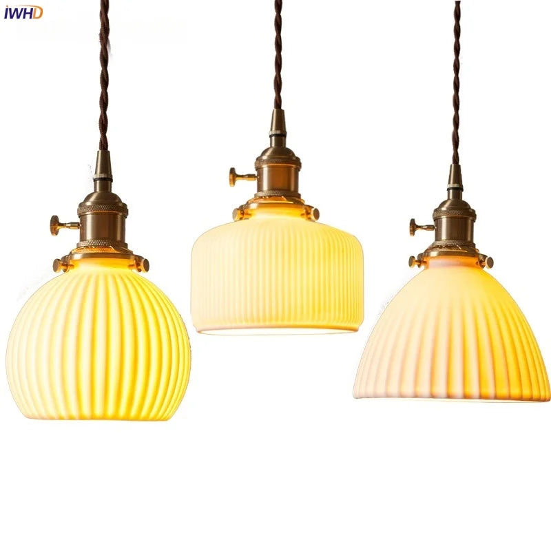 Afralia™ Ceramic LED Pendant Lights for Kitchen Living Room Cafe Bar - Vintage Hanging Lamp