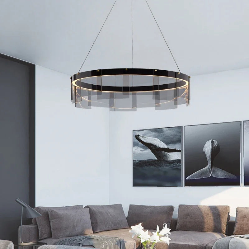 Afralia™ Smoky Glass LED Pendant Chandelier for Dining Living Bedroom Lighting