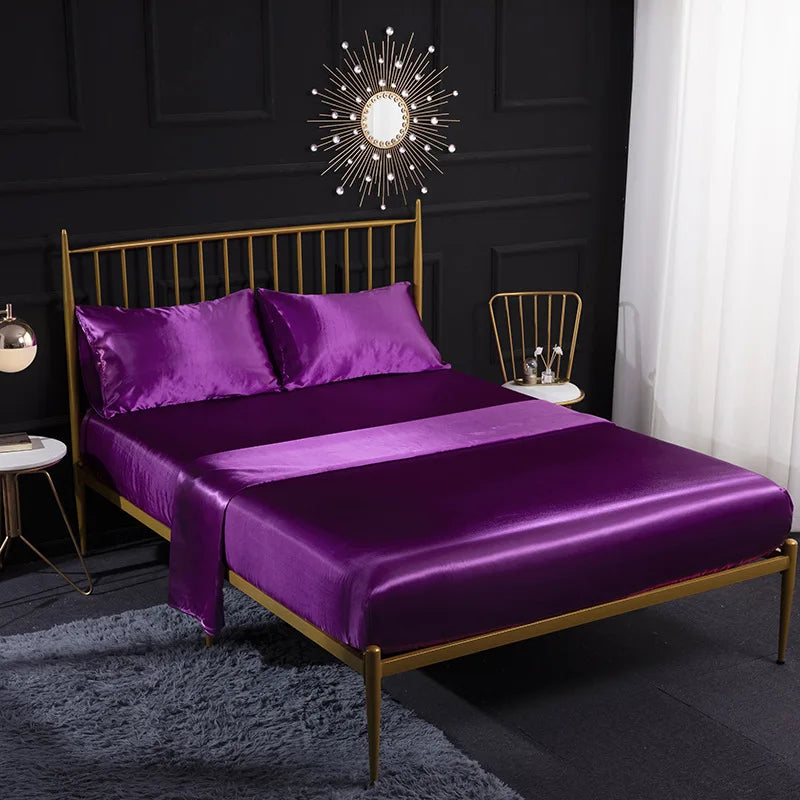 Afralia™ Solid Satin King Fitted Sheet Set Double Queen Size Luxury Bedding Solution
