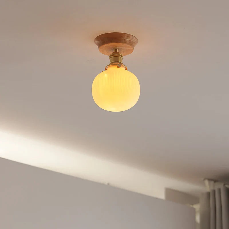 Afralia™ White Ceramic LED Ceiling Light with Wood Canopy for Kitchen and Living Room