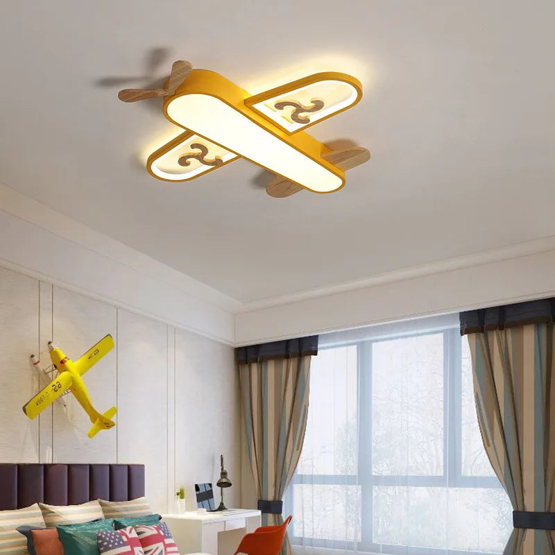 Afralia™ Kids Airplane Pendant Lights Wood Metal Sconces Nursery School LED