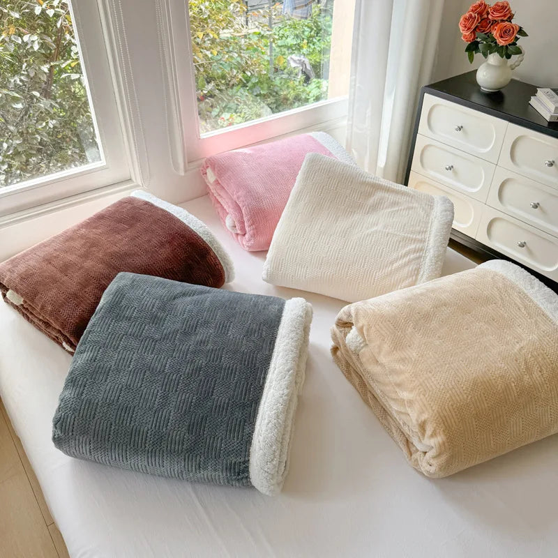 Afralia™ Cozy Lamb Wool Blanket: Soft Warm Shawl for Office & Sofa, Striped & Solid Colors