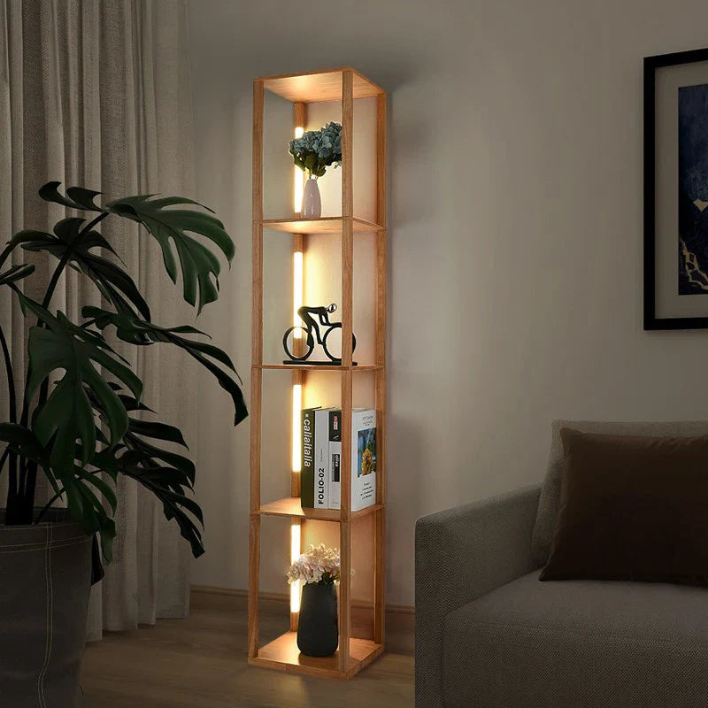 Afralia™ Wood LED Shelf Floor Lamp - Nordic Modern Standing Lighting with Storage