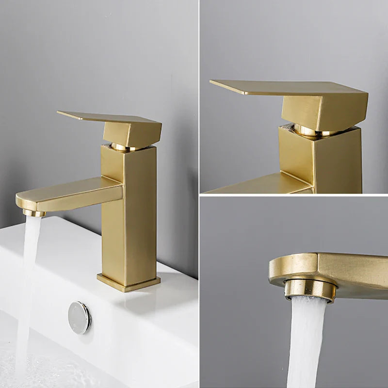Afralia™ Stainless Steel Brushed Gold Basin Faucet for Modern Kitchen and Bathroom