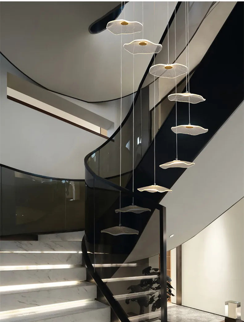 Afralia™ Lotus Leaf LED Pendant Chandelier for Staircase & Living Room Beauty