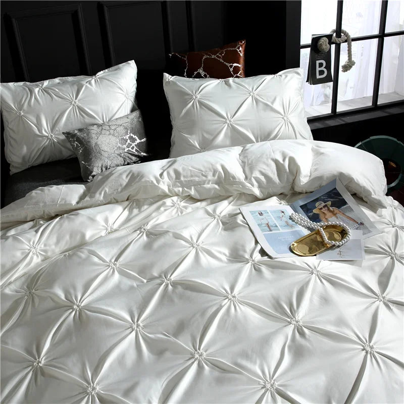 Afralia™ Rayon Pinch Pleated King Duvet Cover Set with Pillowcase