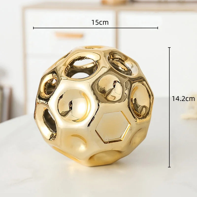 Afralia™ Geometric Golden Hollow Abstract Sphere Sculpture Decor for Home