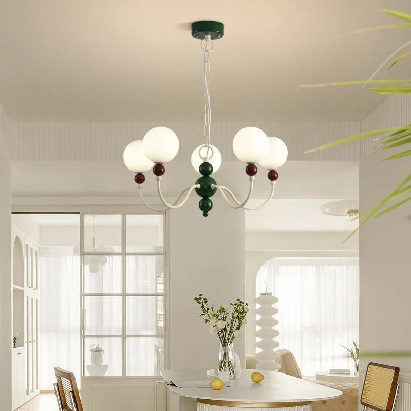 Afralia™ Modern Cream Green Glass Chandelier for Bedroom Living Room Kitchen