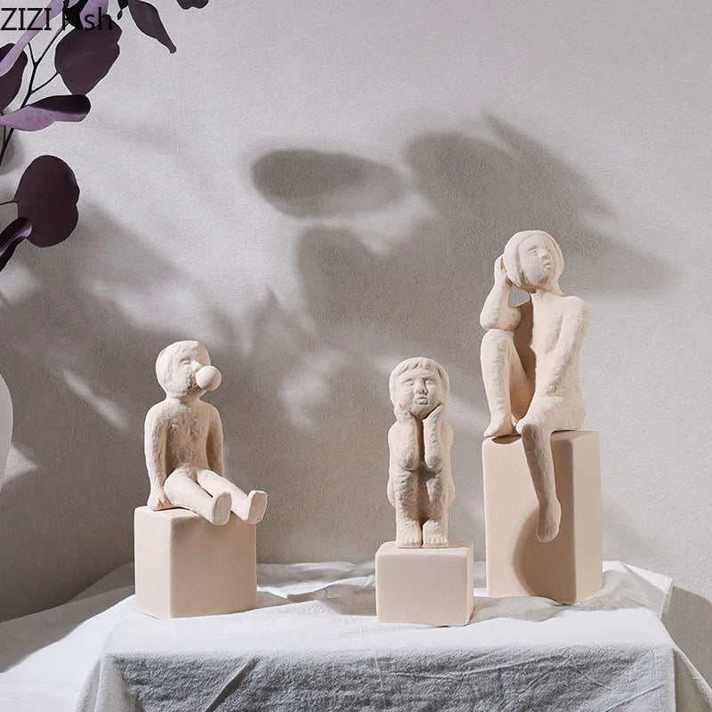 Afralia™ Abstract Family Character Ceramic Sculpture Desk Decoration