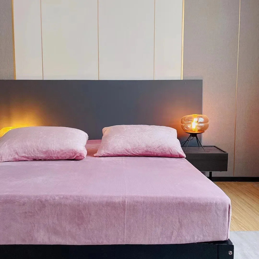 Afralia™ Cozy Flannel Queen Bed Sheet | Soft Fitted Coral Fleece Mattress Cover | Plush Winter Bedsheet
