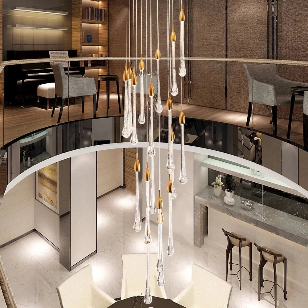 Afralia™ Luxury Gold Crystal LED Chandelier for Living Room Staircase Light Fixtures
