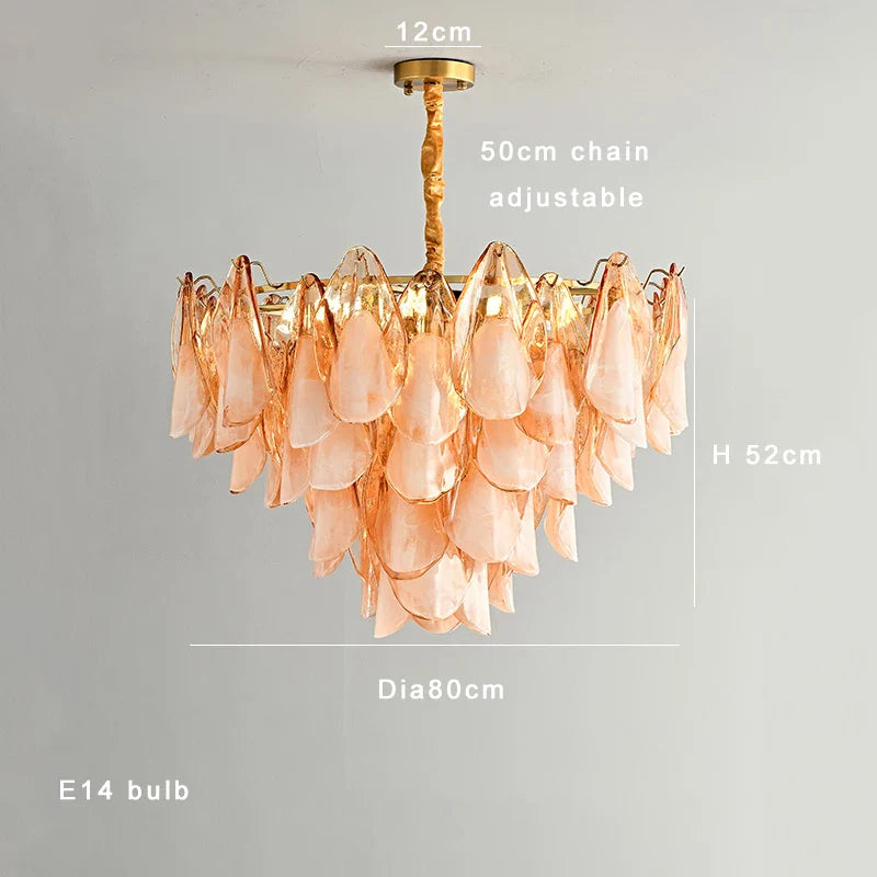 Afralia™ Gold Chrome Dimmable Amber Glass Petal Chandelier – French Design Luxury Hanglamp