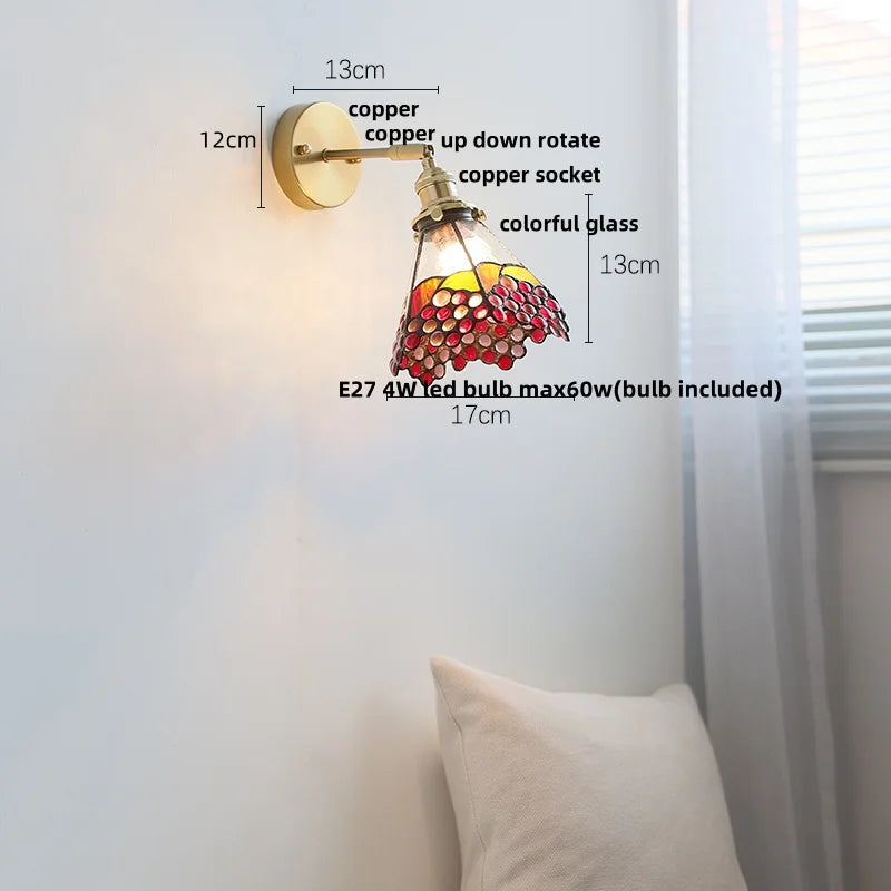 Afralia™ Flower Glass LED Wall Sconce with Pull Chain Switch for Stair, Living, Dining Room