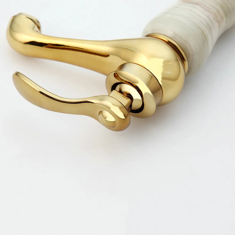 Afralia™ Gold Plated Jade Bathroom Faucet with Brass Body Hot & Cold Water Mixer