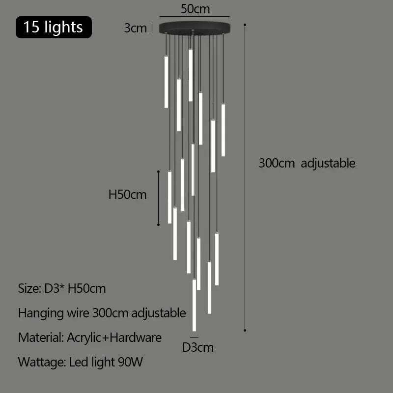 Afralia™ Modern Luxury LED Stair Pendant Chandelier Light for Villa
