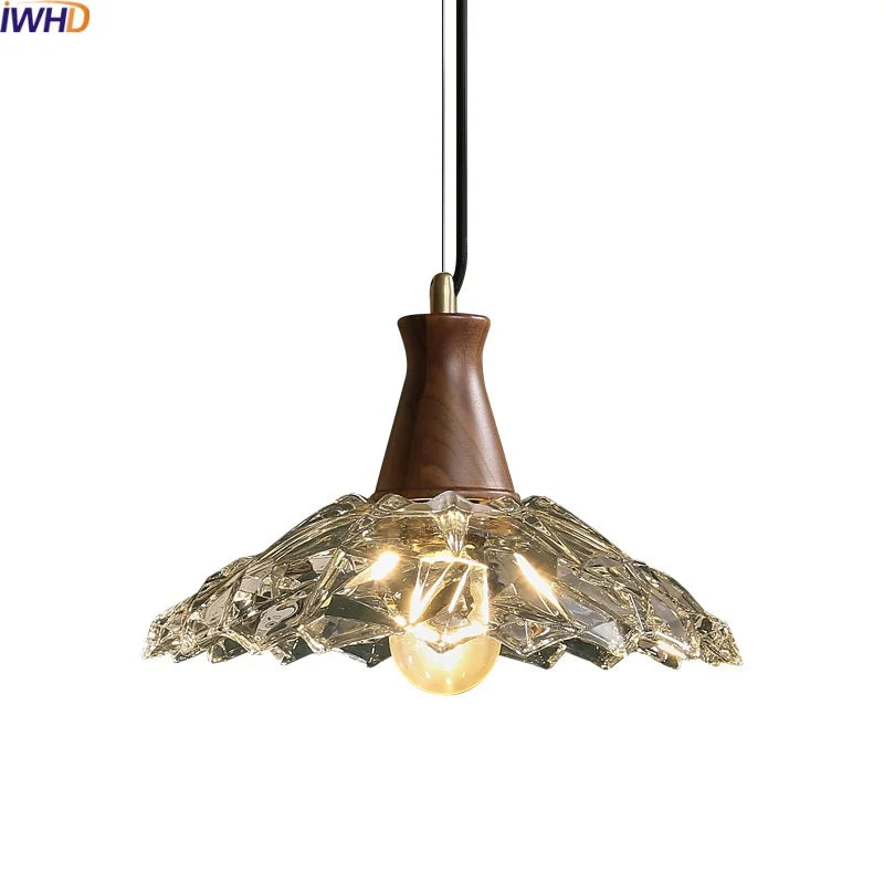 Afralia™ Modern LED Pendant Lights Glass Wood Suspension Luminaire