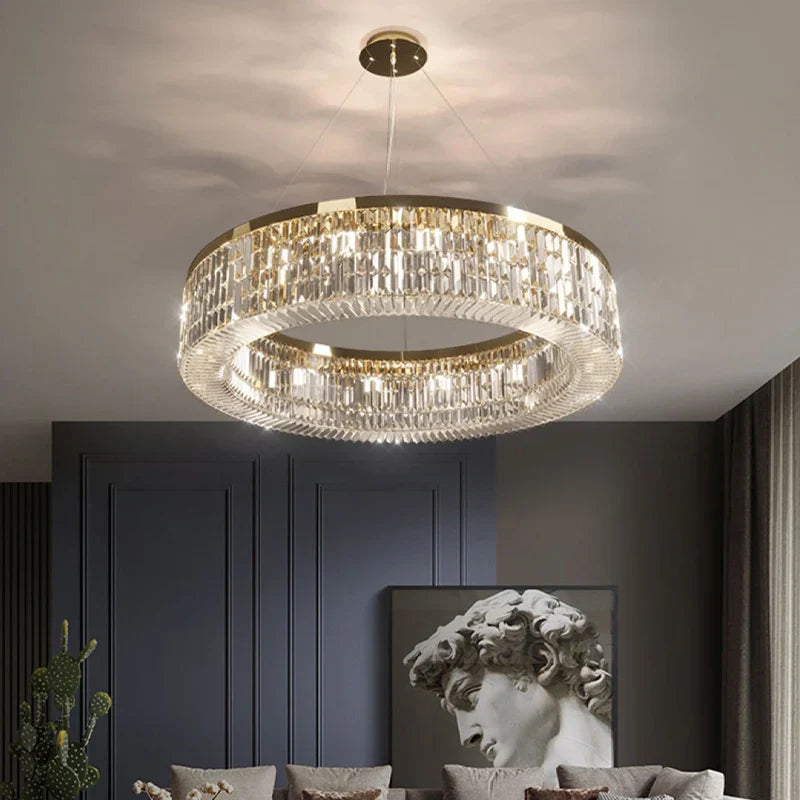 Afralia™ Modern LED Crystal Ceiling Chandelier Golden Lustres for Living Room