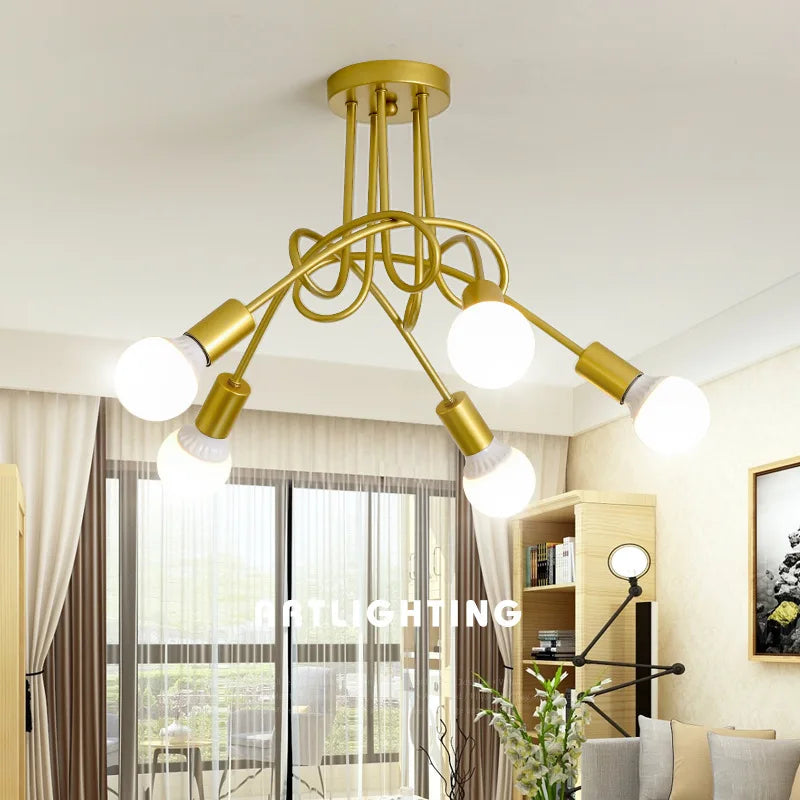 Afralia™ Modern Black & White Wrought Iron LED Chandelier Ceiling Lamp E27 Light