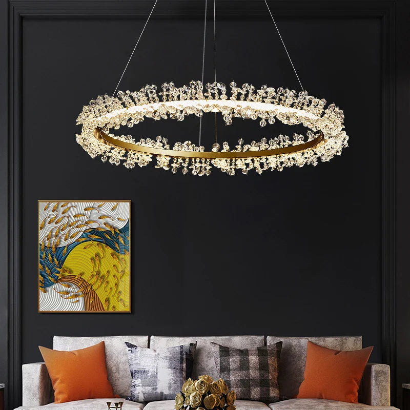 Afralia™ Modern Gold LED Crystal Chandelier for Parlor Dining Bedroom Lighting