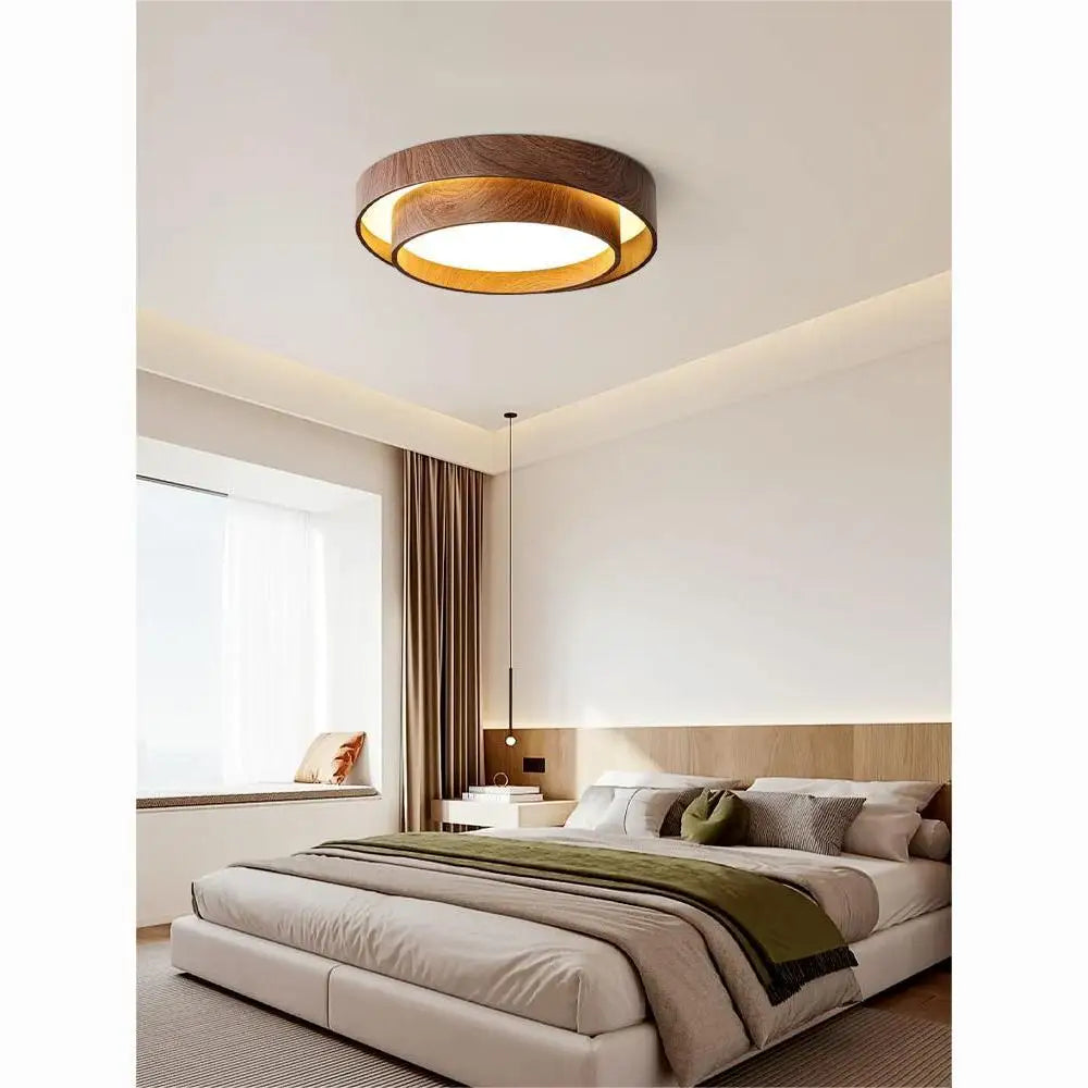 Afralia™ Japanese Walnut Bedroom Ceiling Light Wabi-Sabi Wood Grain Eye Protection Study Light.