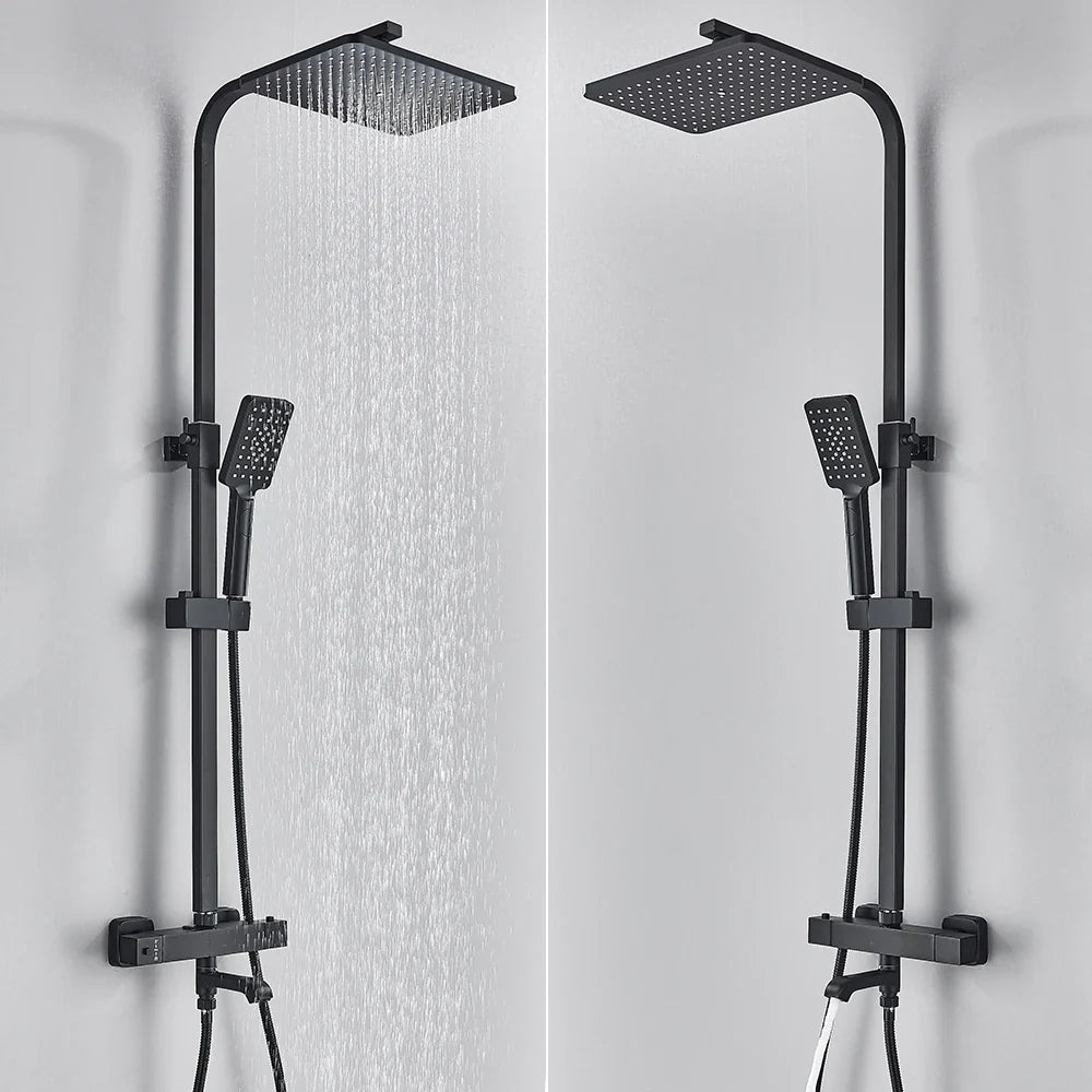 Afralia™ Thermostatic Shower Faucet Set with Rainfall Shower, Multifunctional Bathroom Faucet.