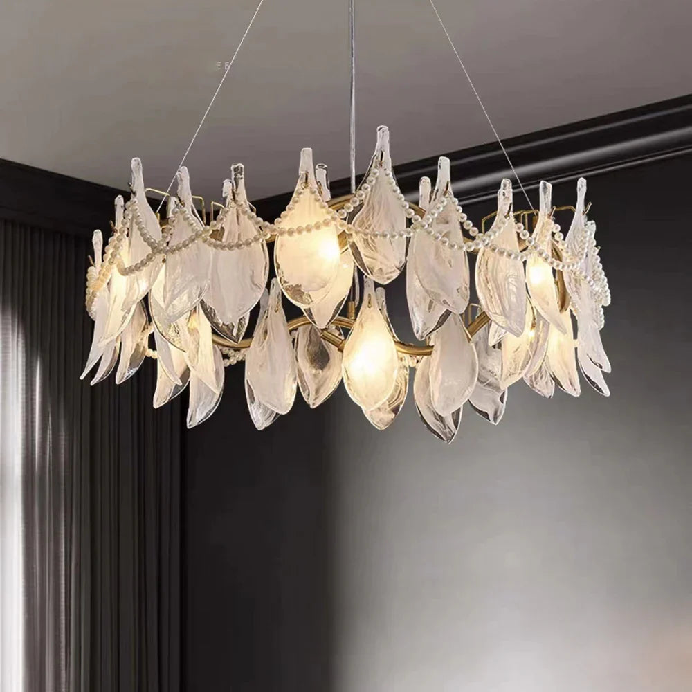 Afralia™ Pearl Frosted Glass Chandelier Pendant Light for Living Room Bedroom