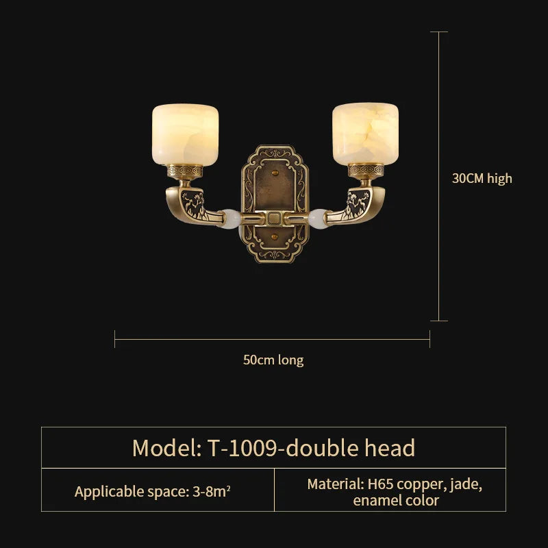 Afralia™ Luxury Chinese Style Copper Jade Living Room Chandelier