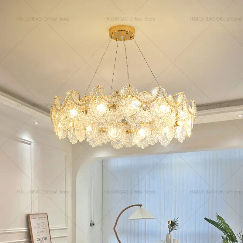 Afralia™ Glass Chandelier: French Light Luxury Living Room Dining Room Lamps