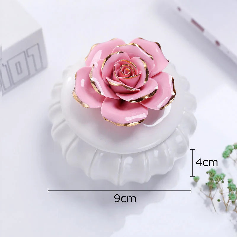 Afralia™ Rose Flower Ceramic Tea Canister Candy Pot Storage Jar