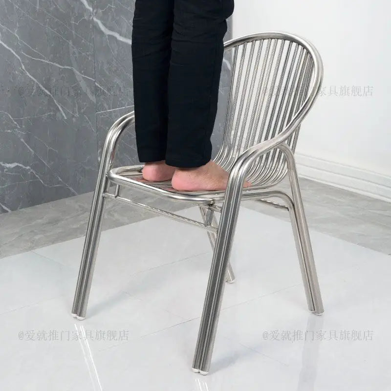 Afralia™ Stainless Steel Hollow Backrest Chair for Outdoor, Balcony, Dining - Single