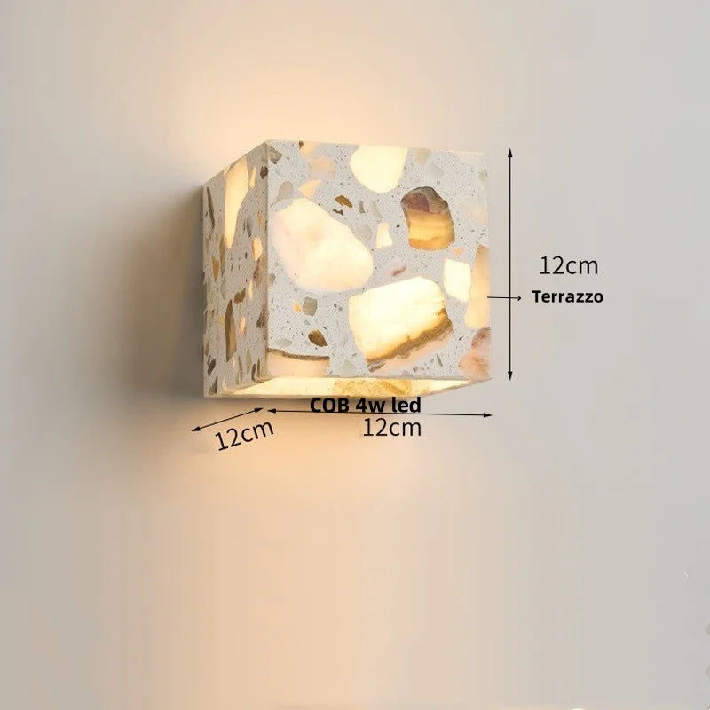 Afralia™ LED Wall Light Fixture Bedroom Balcony Hallway Waterproof Square Terrazzo Bedside Lamp