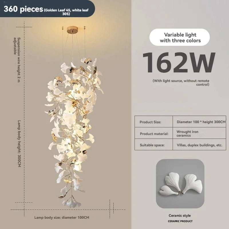 Afralia™ Ginkgo Leaf Chandelier for Luxury Staircase & Lobby, Designer Duplex Lighting