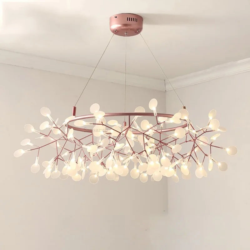 Afralia™ Modern Nordic Hanging Firefly Chandelier - Rose Gold and Black Branch Design