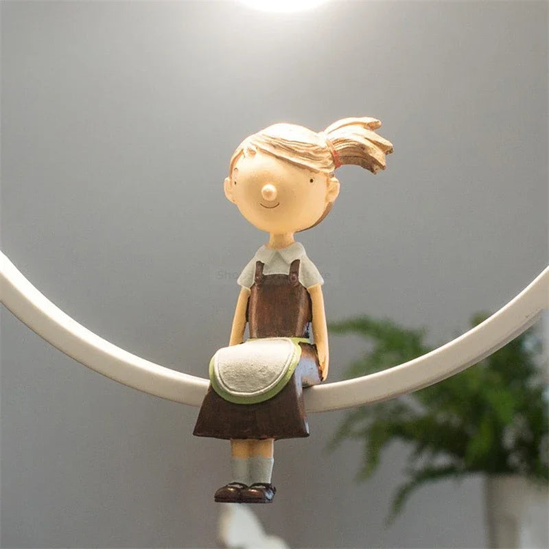Afralia™ Iron Ring Pendant Lights Nordic Modern Child Bedroom Hanging Lamps Led Bird Light E27