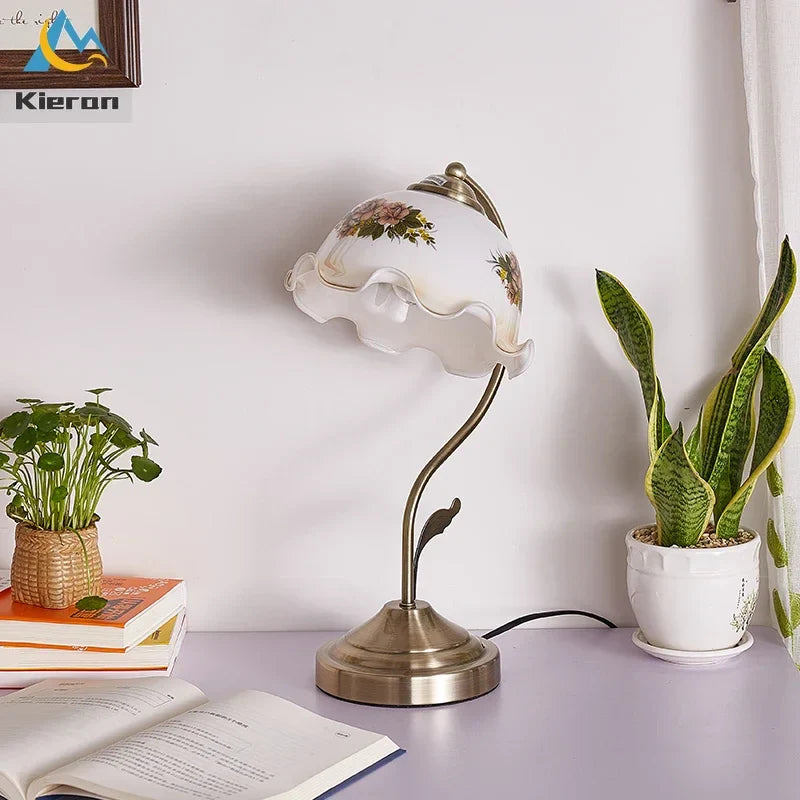 Afralia™ Glass Flower Led Desk Lamp, Dimmable Modern Table Lamp for Bedroom, Living Room