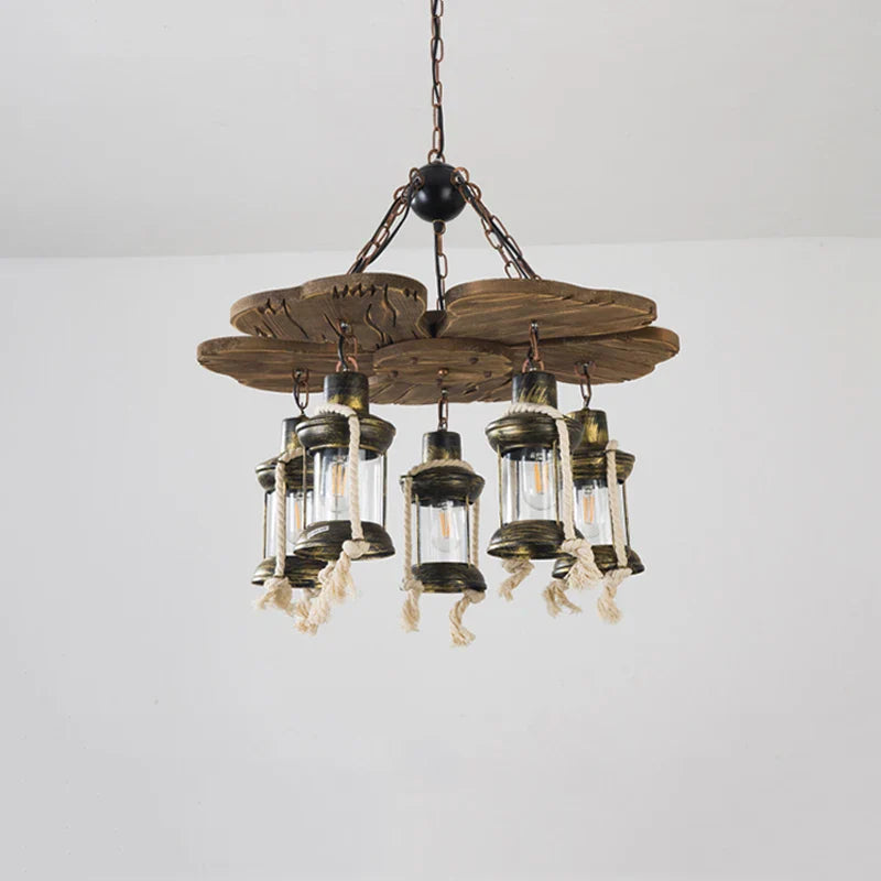 Afralia™ Loft Vintage Industrial Chandelier for Dining Room and Bar, Glass and Wood Pendant Lamp