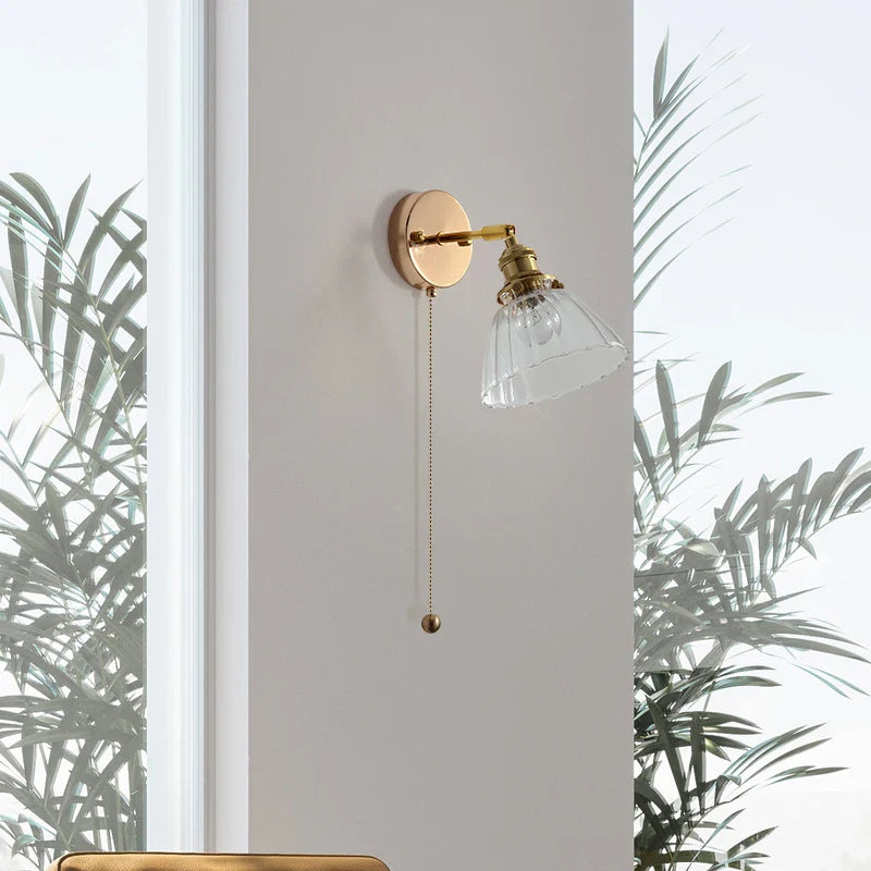 Afralia™ Rotatable LED Wall Sconce Clear Glass Reading Lamp with Pull Chain Switch
