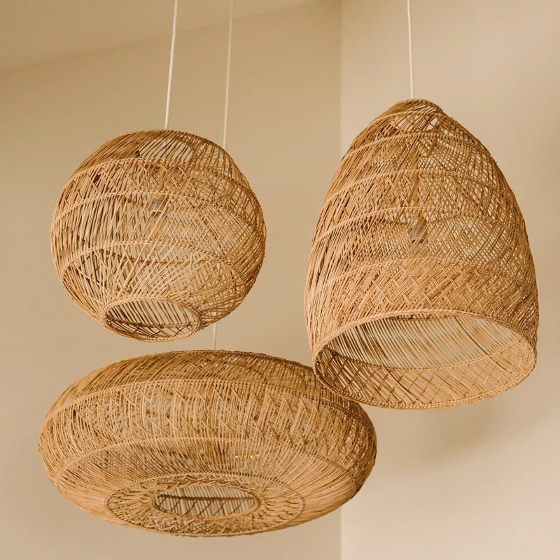 Afralia™ Natural Rattan Hand-Woven Pendant Light for Living Dining Room, New Chinese Style